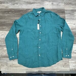 NWT Banana Republic Flax Standard Fit Teal Blue G Cotton Button Shirt LT Tall L